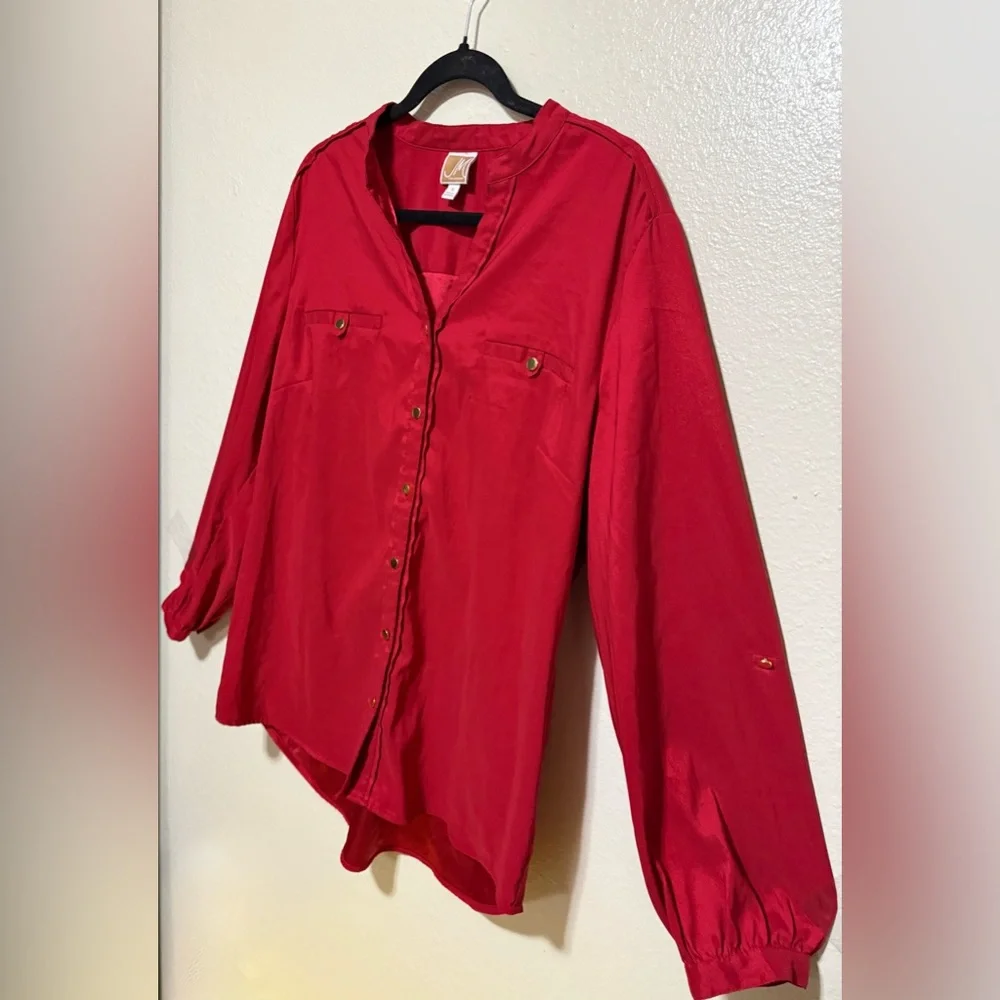 JM Collection Red Button Up Blouse Size 18 | Long Sleeve Career Office Top Plus - Picture 3 of 4